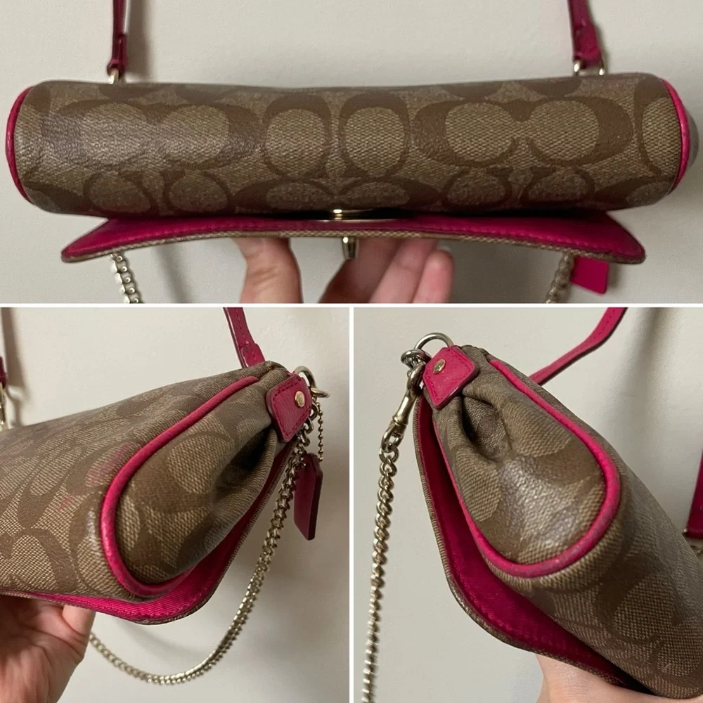 COACH⚡️”Ruby” Signature Monogram Fuschia Pink Turnlock Chain Bag - Picture 5 of 16